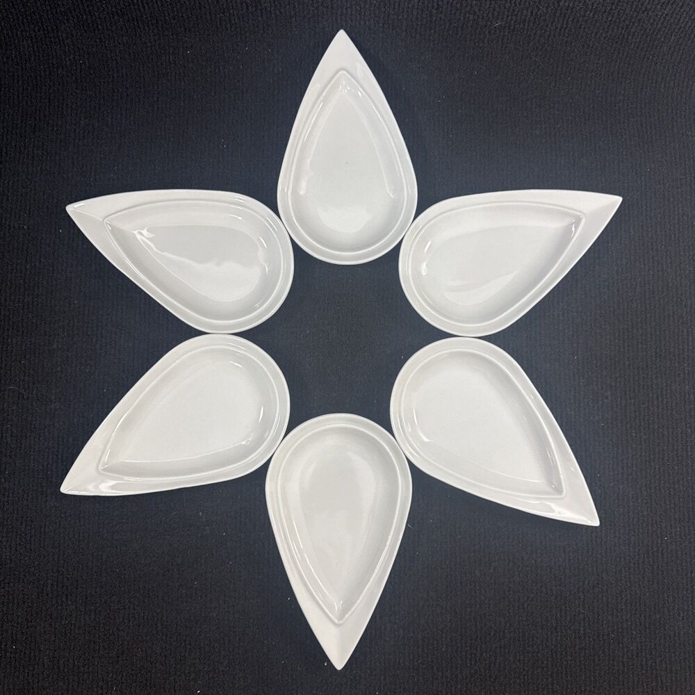 Corona Actualite White Porcelain Teardrop 7.5" x 4.25"  Plates 6pc